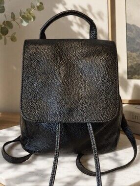 Unica! Firenze Italian Black Pebbled Leather Backpack Purse Italy Vera Pelle